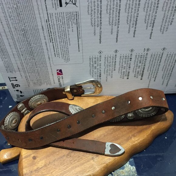 VINTAGE BRASS LEATHER BELTS SIZE L - Picture 7 of 8